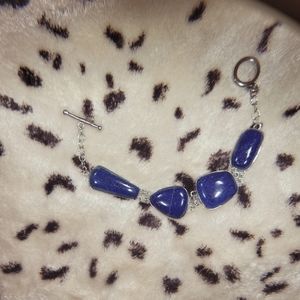 Sterling Silver Natural Lapis Lazuli Link Ladies Bracelet 28g 7.5"L